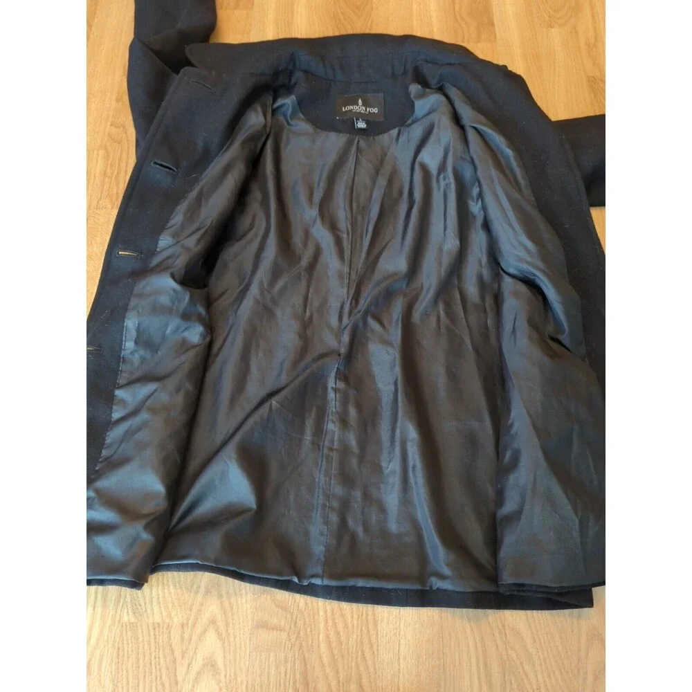 London Fog Peacoat Jacket Womens Large Black Wool Blend Pockets Lined
